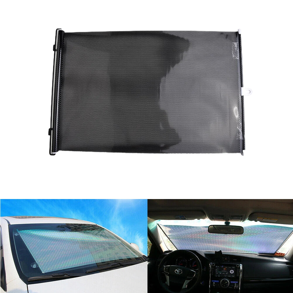 Auto Retractable Car Windshield Sun Shade Curtain Anti-UV Block Sun Visor Black Effective Sun Protection Easy Installation Quake
