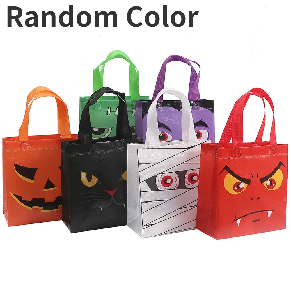 10/1PCS Halloween Non-Woven Gift Bags Pumpkin Ghost Bat Mummy Cat Pattern Candy Snacks Bag Halloween Party Home Decor Supplies Quake Random Color 10PCS 20x20cm