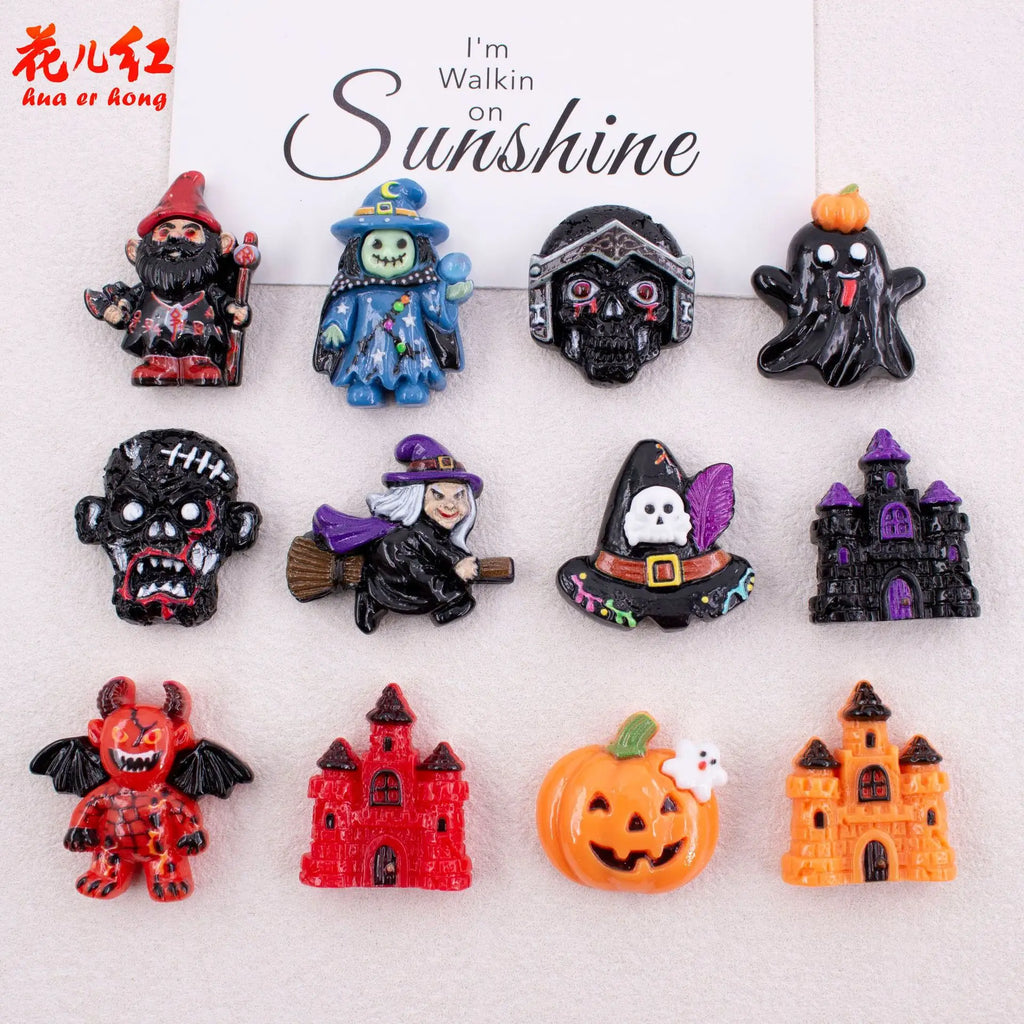 20Pcs Mini Halloween Ghost Pumpkin Bat Flatback Resin Cabochon Scrapbooking For Craft Decoration DIY Hair Bows Accessories Quake