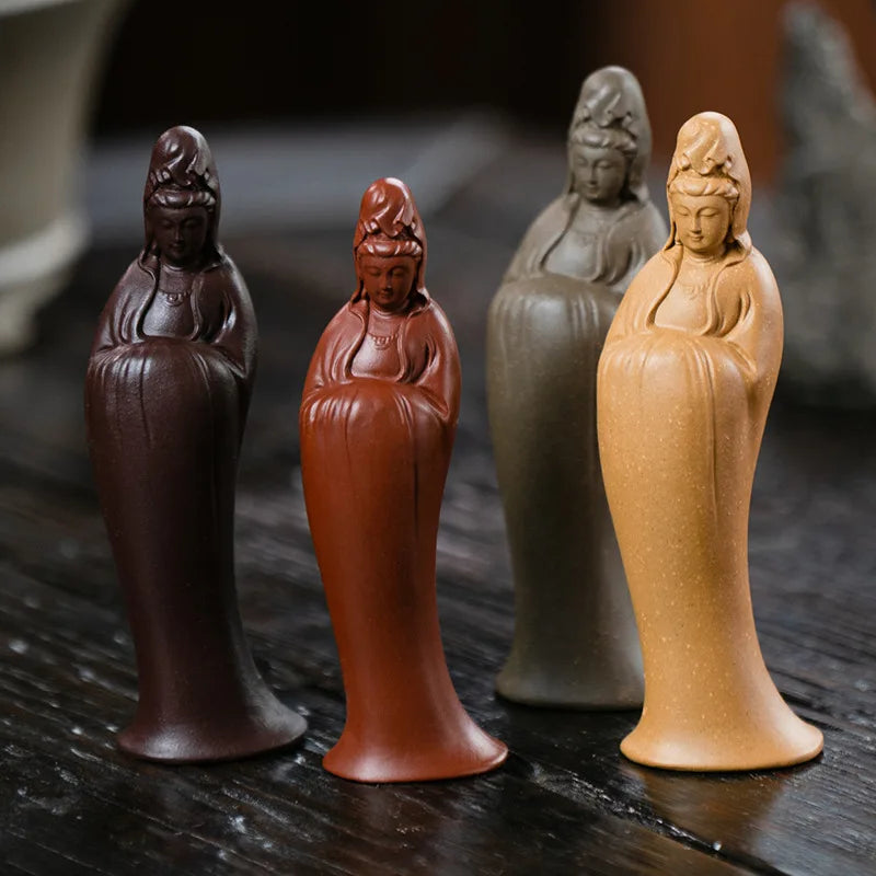 Zisha Tea Pet Zizai Guanyin Small Ornament Handmade Figure Buddha Statue Sculpture Ceramic Tea Play Accessories Quake