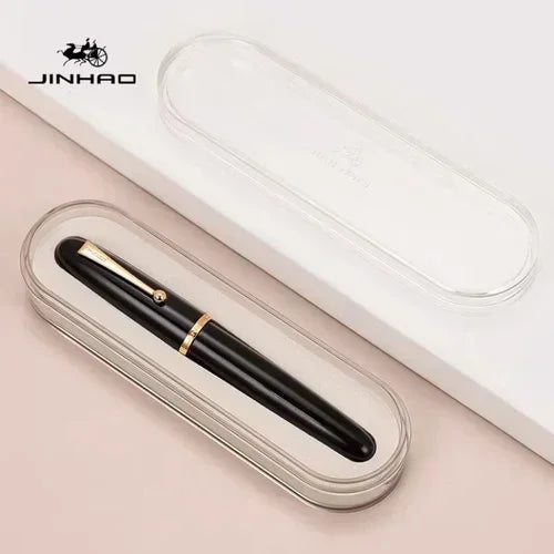 JinHao 9019 Dadao Fountain Pen Acrylic Transparent Spin Pen 40MM Nib Spin Elegante Signature Stationery Ink Pen Quake black (NOT BOX) EF (Approx 0.38mm)