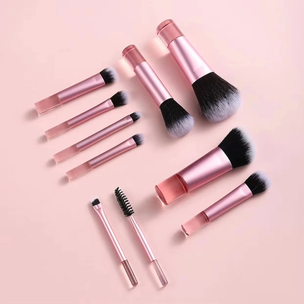 Face 10-Piece Mini Makeup Brush Set Portable Travel Size Makeup Brush Available in Multiple Colors Quake Clear