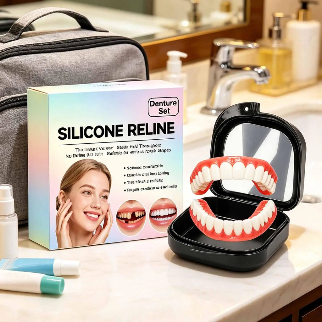 Denture Kit Natural-Looking Temporary Teeth Upper Lower Smile Tooth Cover for Adults Women Men Home Daily Travel Office Dating Quake
