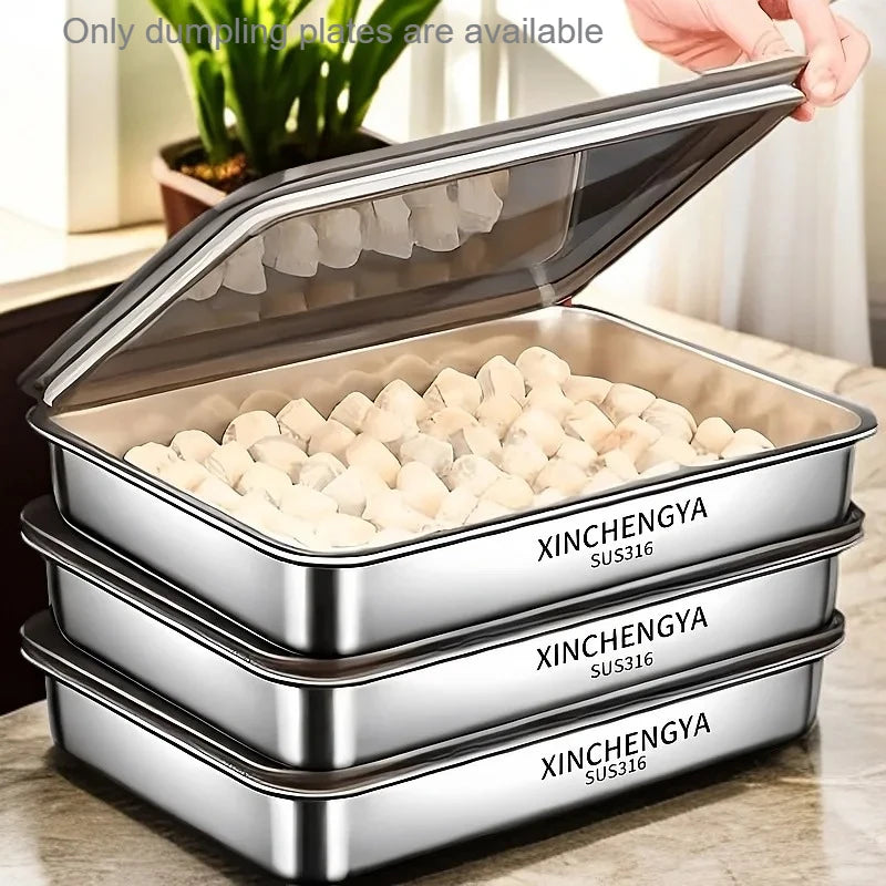1pc/3pc Stainless Steel with Cover Dumplings Tray Fresh-keeping Dish Rectangular Picnic Barbecue Multi-functional Storage Tray Quake 3pcs 25cm x 20cm x 4.5cm