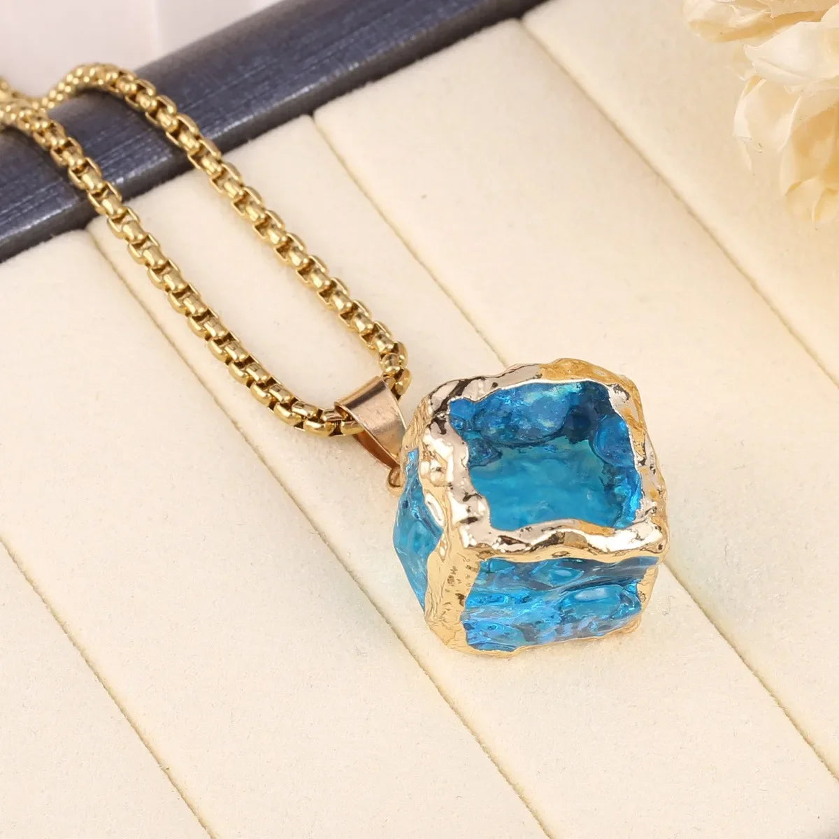 Natural Stone Semi-precious Stone High Quality Delicate Square Crystal Necklace Gift for Jewelry Making DIY Necklace Accessory Quake blue
