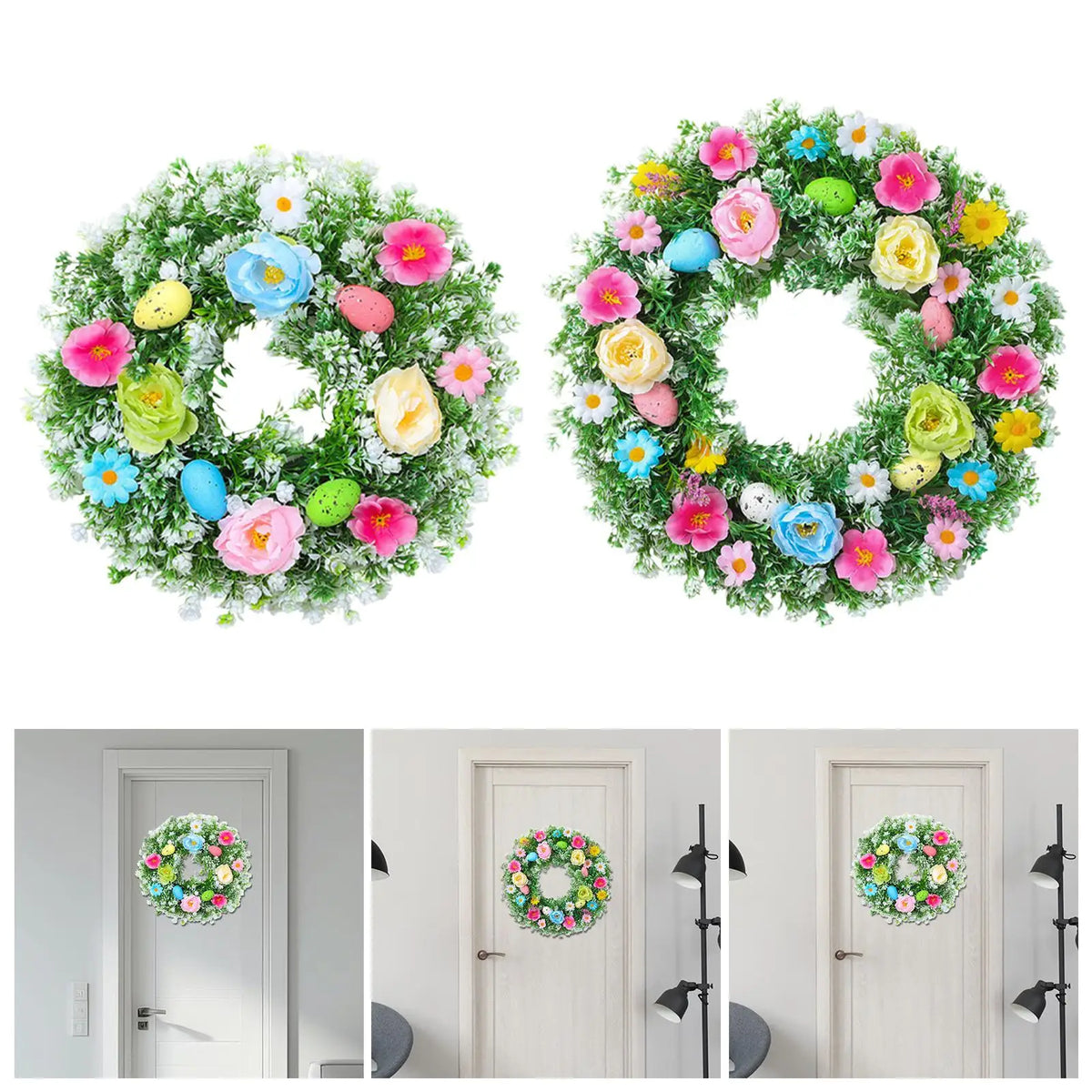 Easter Egg Artificial Flower Wreath Door Hanging Decor with Leaves for Home Indoor Outdoor Window Quake 35CM