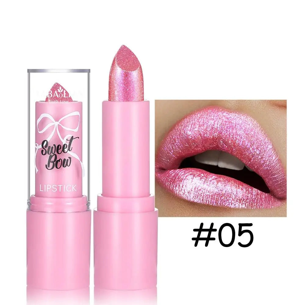 Metallic Pink Glitter Lipstick Long Lasting High Shine Diamond Nude Shimmer High Impact Full Coverage Sexy Lip Makeup for Women Quake 05