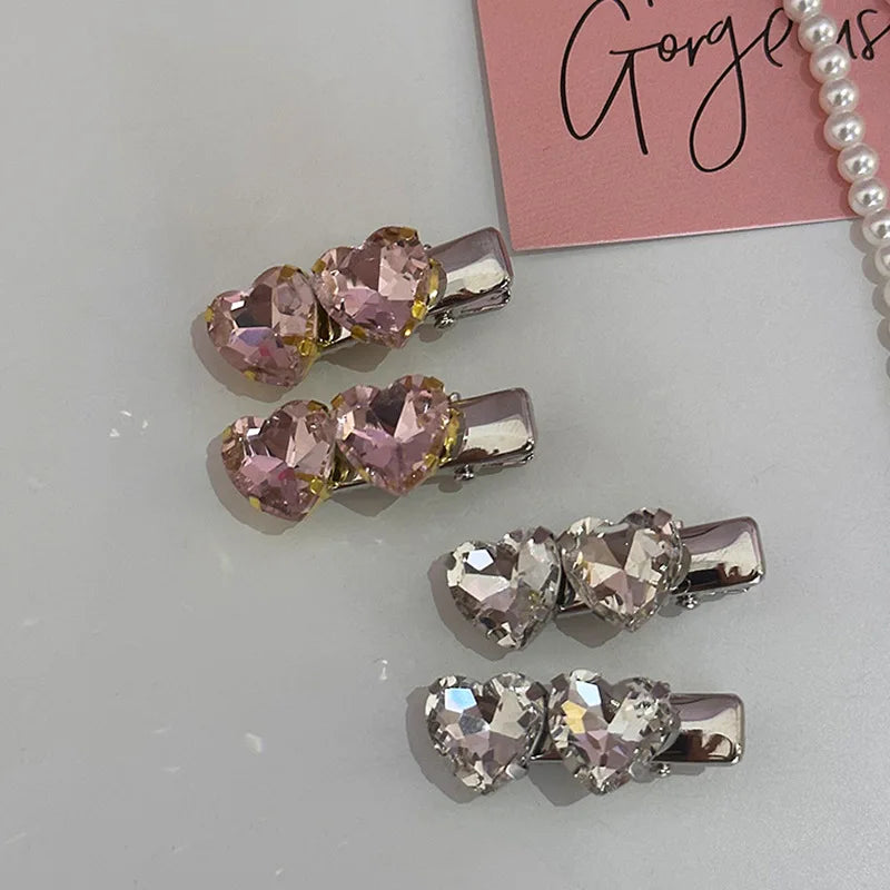 Rhinestone Love Heart Hairpins Y2K Pink Women Girls Sweet Cool Barrettes Women Korean Fashion Hiphop Hair Clip Style Accessories Quake