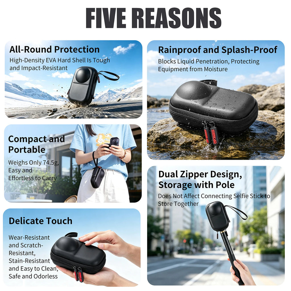 For Insta360 X6 Carrying Case Lightweight Pocket Action Camera Storage Bag with Hand Strap Outdoor Photography Accessories Quake