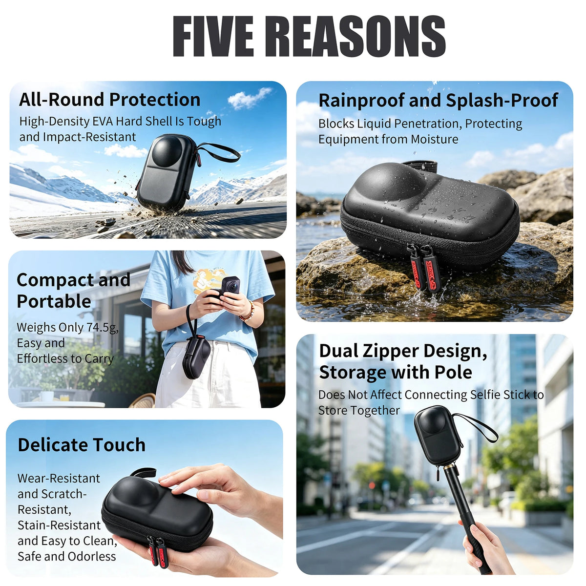 For Insta360 X6 Carrying Case Lightweight Pocket Action Camera Storage Bag with Hand Strap Outdoor Photography Accessories Quake