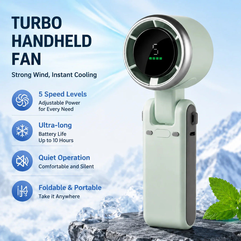 5 Speed Handheld Mini Fan Foldable Mini Fan Portable Desk Outdoor Neck Hanging USB Rechargeable Fan Phone Stand Display Screen Quake