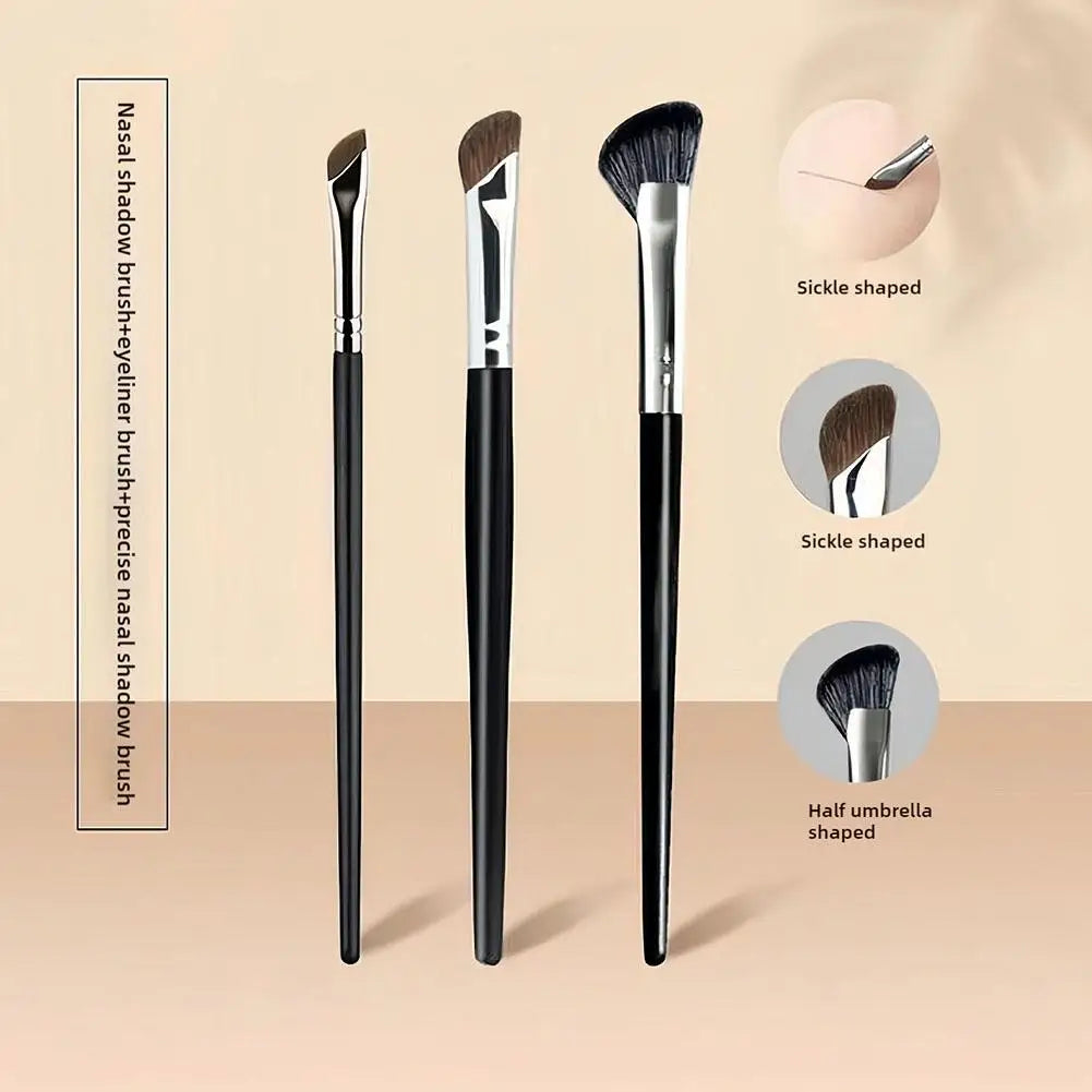 3PCS Nose Brush Set Nose Contour Brush Sculpting Half Fan-Shape Nose Shadow Brush Angled Concealer Brush Under Eye Cosmetics Quake