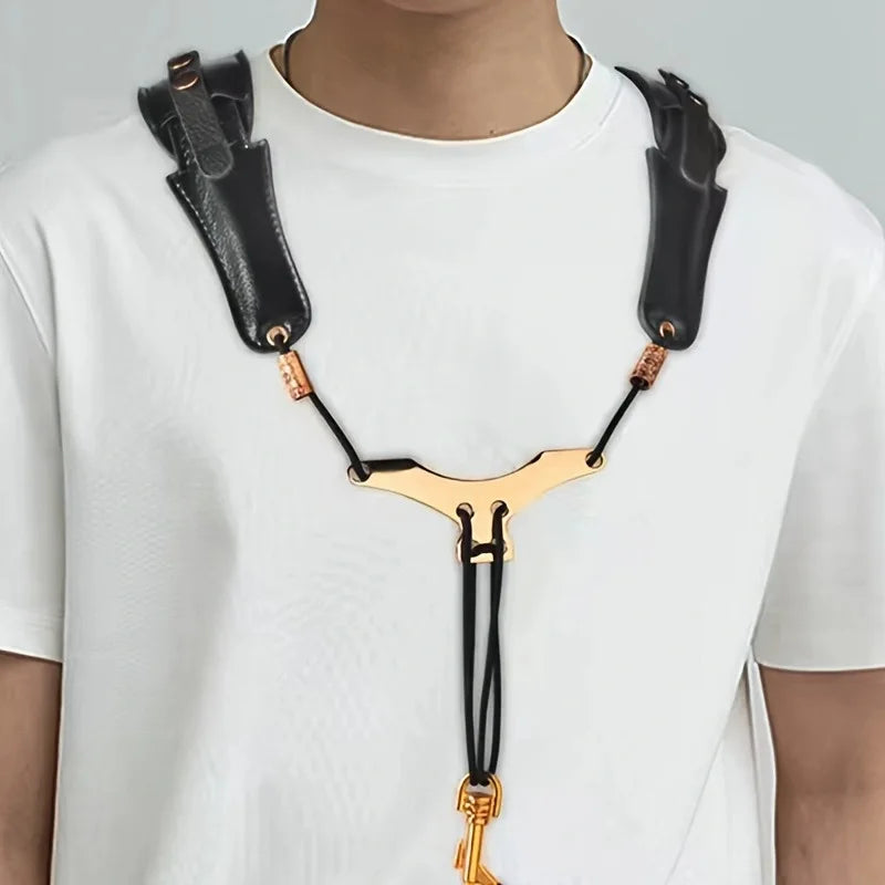 Leather Saxophone Neck Strap,Aluminum Plate Neck Strap with Saxophone Shoulder Straps for Alto,Tenor,and Baritone Electric Bass Quake