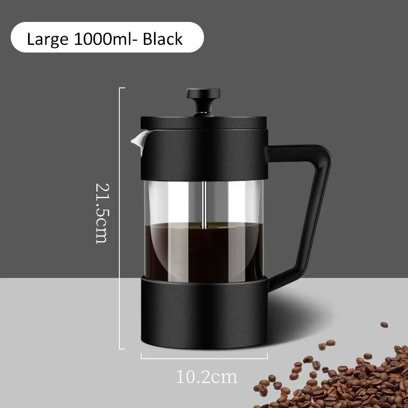 350/600/1000ML French Press Coffee Maker Pot Thickened Borosilicate Glass French Press Coffee Maker Multifunction Hand Punch Pot Quake 1000ML