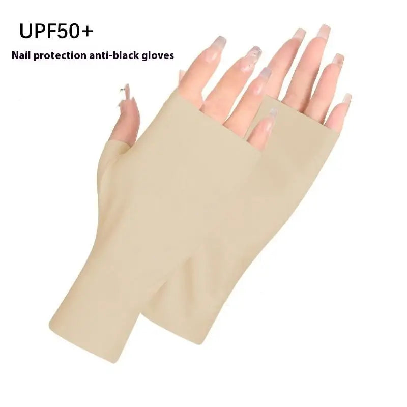 Pro Uv Protection Gloves For Nail Art Gel Nail Lamp Sunscreen Gloves Fingerless Hand Sun Care Thin Cool Ice Silk Silky Sun Glove Quake BG