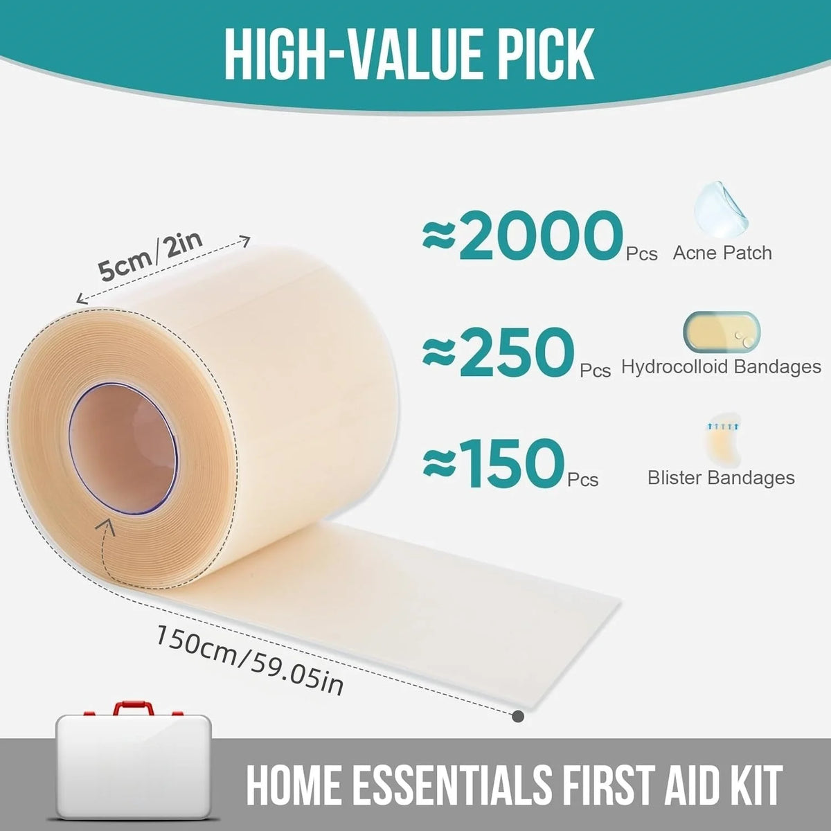 Pimple Patch Artificial Skin Wound Dressing Freely Cuttable Skin-Friendly Adhesive Keep Wound Clean 1 Roll Value Pack. Quake