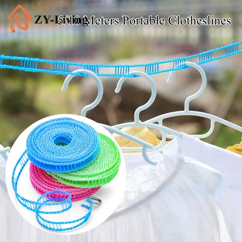 5/10Meters Portable Clothesline for Outdoor Indoor Home Travel Air Drying Rack for Clothes , Windproof Quake