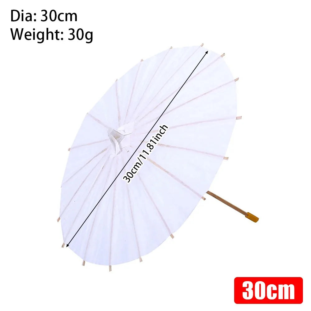 1Pcs Dia 20/30/40/60cm Paper Umbrella Traditional White Long-handle Painting Supplies Blank DIY Handmade Photography Prop Quake Dia 30cm
