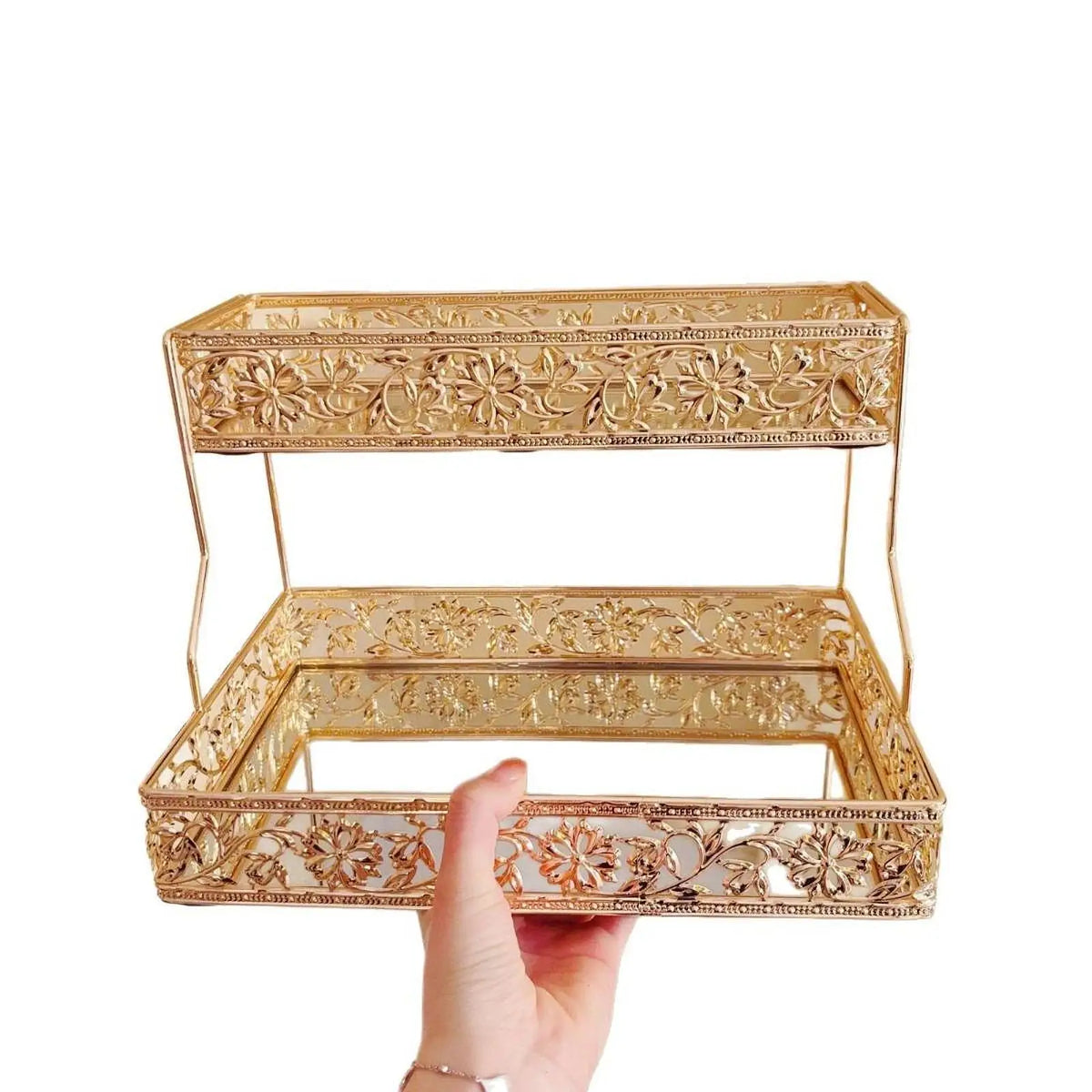Skincare Organizer Tray Metal Counter Makeup Storage Two Layer Vanity Rack for Bathroom Bedroom Use Quake Default Title
