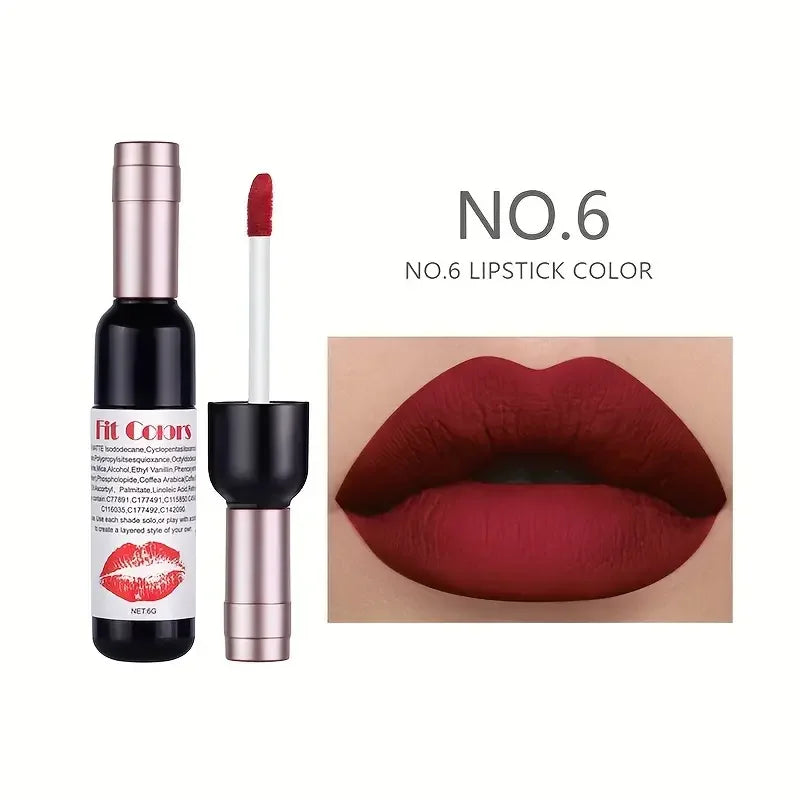 Red Wine Bottle Design Makeup Lip Gloss,Velvet Matte Lip Gloss Liquid Lipstick, High Colour Development,for Natural Lip Makeup Quake 06