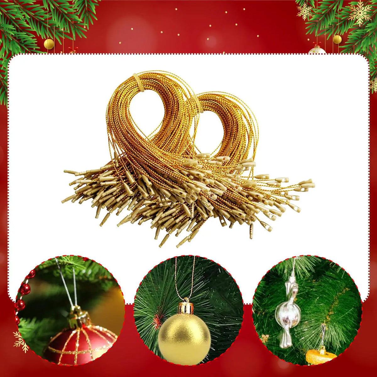 Precut String Christmas Ornament Hooks with Snap for Hanging Crystal Balls Crafts and Tags for Christmas Tree Decoration Quake