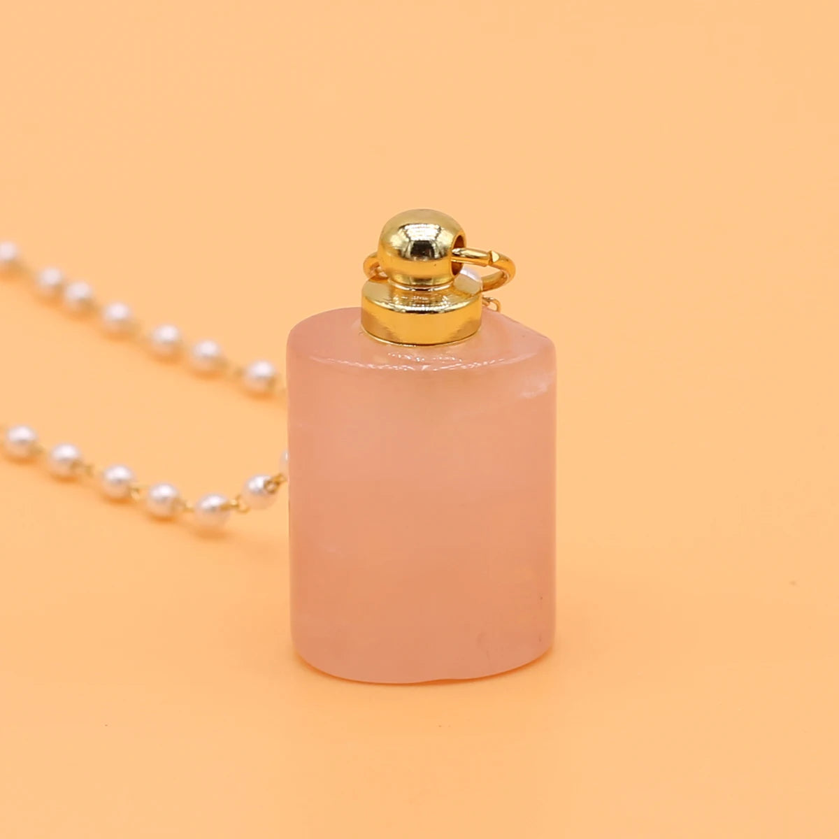 Spring Sweater Chain Perfume Bottle Necklace Natural Stone Rose Quartz Pendant For Women Christmas Halloween Gift Chain 80cm Quake