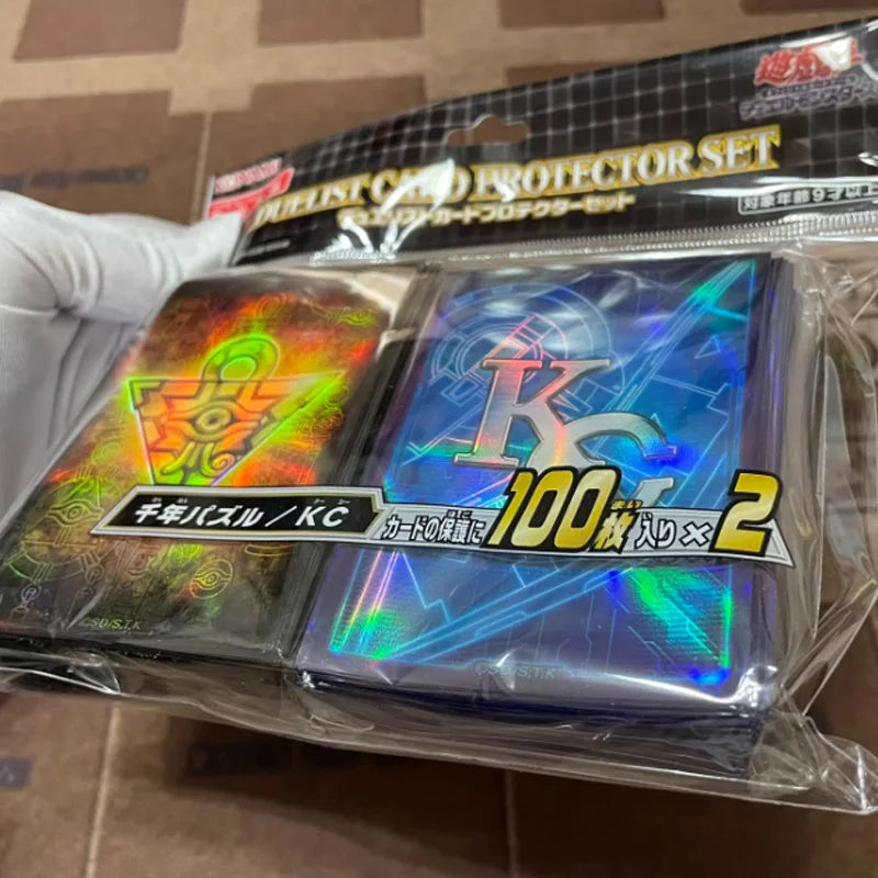 200pcs Yu-Gi-Oh! Sleeves Set Mixed Millennium Puzzle and KC Styles Official Anime Card Protectors for Kid Battle Game Collection Quake