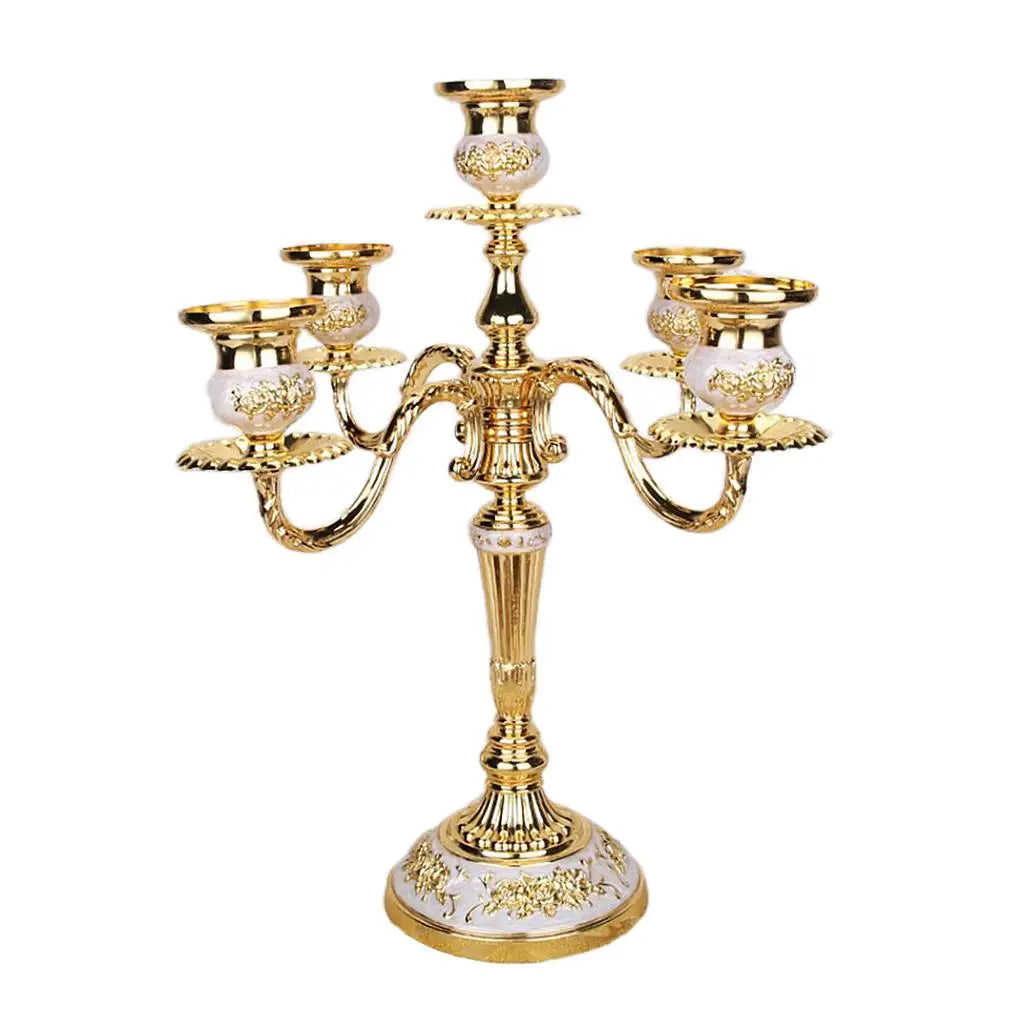 Decorative Alloy Candle Holders Tall Metal Candelabra Table Candlestick Stand for Wedding Banquet and Home Decor Quake Golden