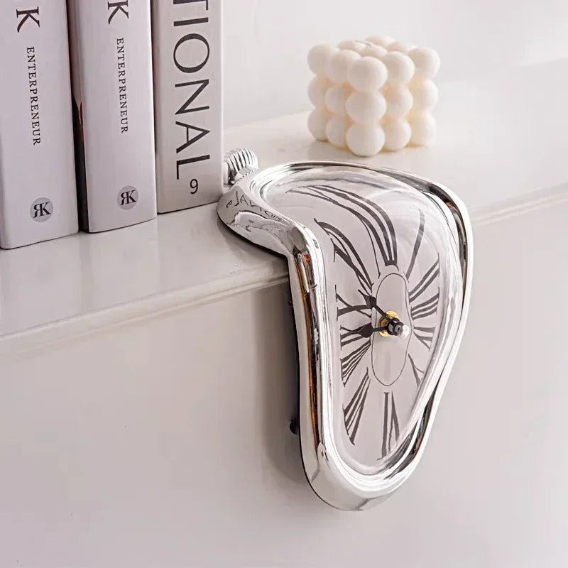 New Novel Surreal Melting Distorted Wall Clocks Surrealist Salvador Dali Style Wall Watch Decoration Gift Home Garden Quake Silver