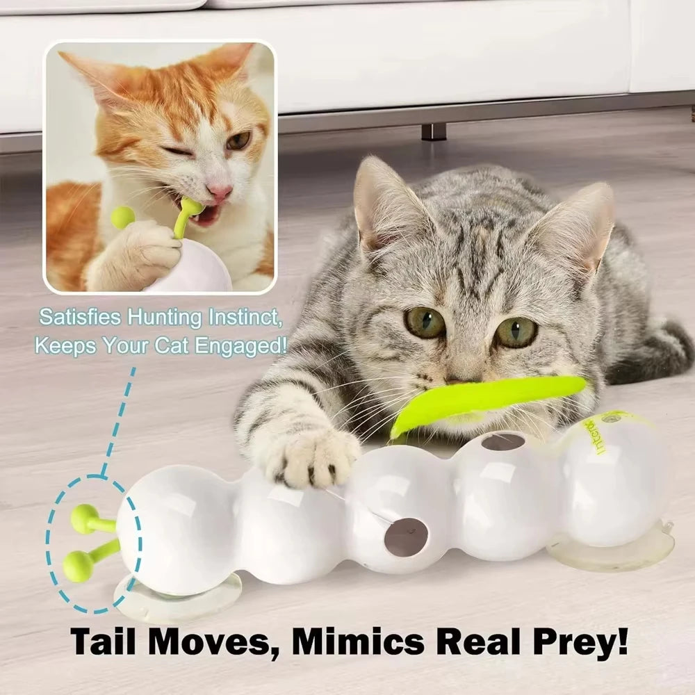 Caterpillar Interactive Cat Toy Motion Activated Wack A Worm Post Toy Rechargeable Automatic Teasing Cat Toy with Tail for Cats Quake WHITE