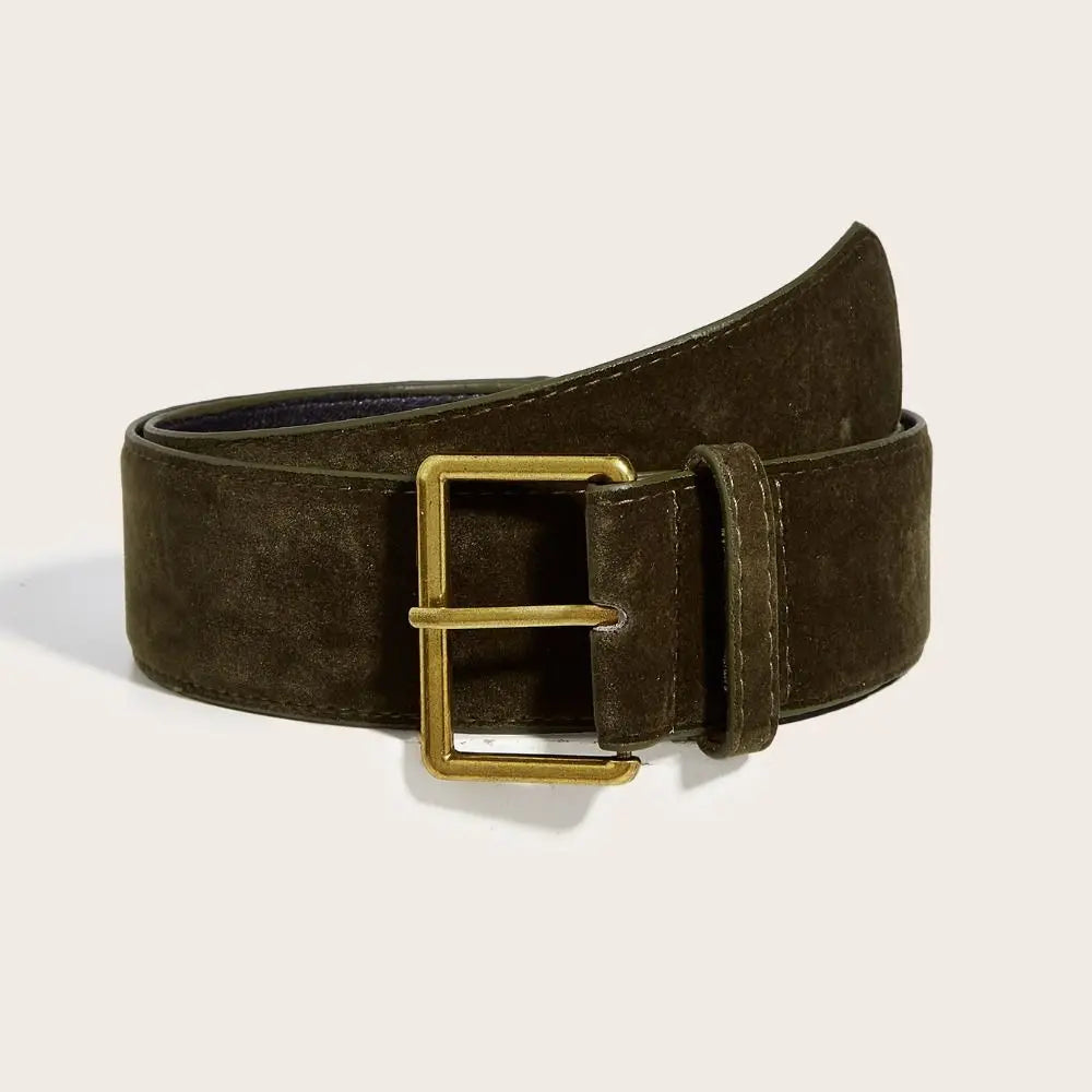 Women Fashion Luxury Design Suede Leather Wide Belt Trendy Casual Business Waist Strap Versatile Trouser Dress Belts Gifts Quake