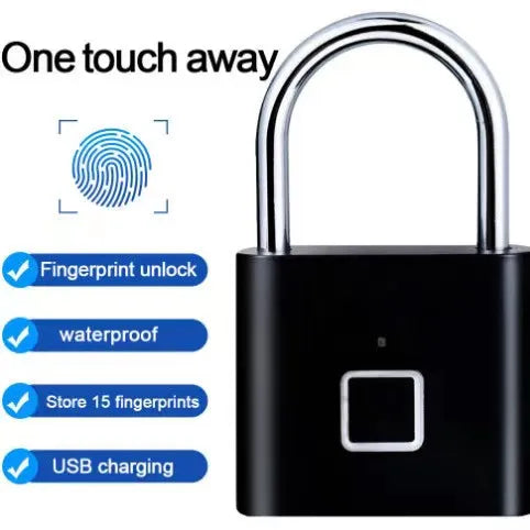 Smart Fingerprint Padlock Waterproof Fingerprint Keyless Door Lock Type C Rechargeable Security Padlock for House Quake