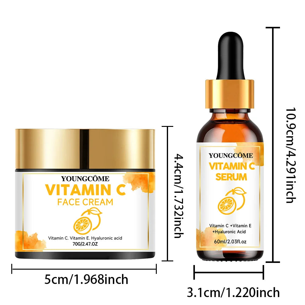 Vitamin C Facial Essence Cream Whitening Brightening Anti-Wrinkle Nourishing Redness Relief Moisturizing Face Serum Skin Care Quake 60ml 70g