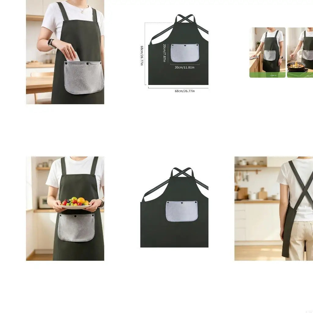 Water-Resistant Kitchen Apron with Hand-Wipe Panel X-Back Straps Front Pocket for Cooking Dishwashing and Light Home Care, K1KF Quake CN