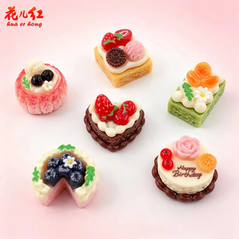 10pcs Simulation Food Heart Fruit Cream Cake Resin Cream Accessories DIY Jewelry Making Hair Clip Keychain For Desk Ornaments Quake