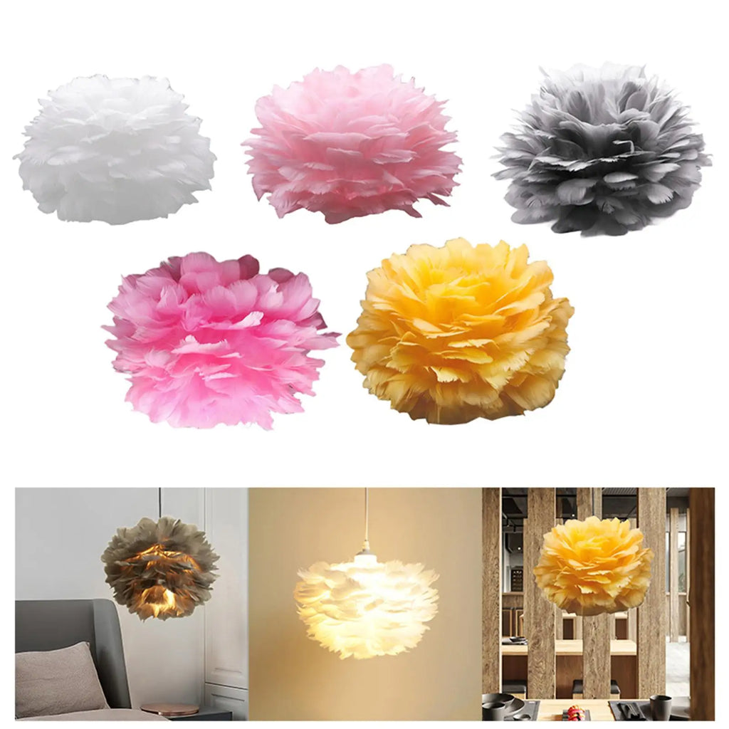 Artificial Feather Light Shade Droplight Lampshade Lightshade for E27 Bulb Floor Lamp Pendant Ceiling Light Living Room Bedside Quake Yellow