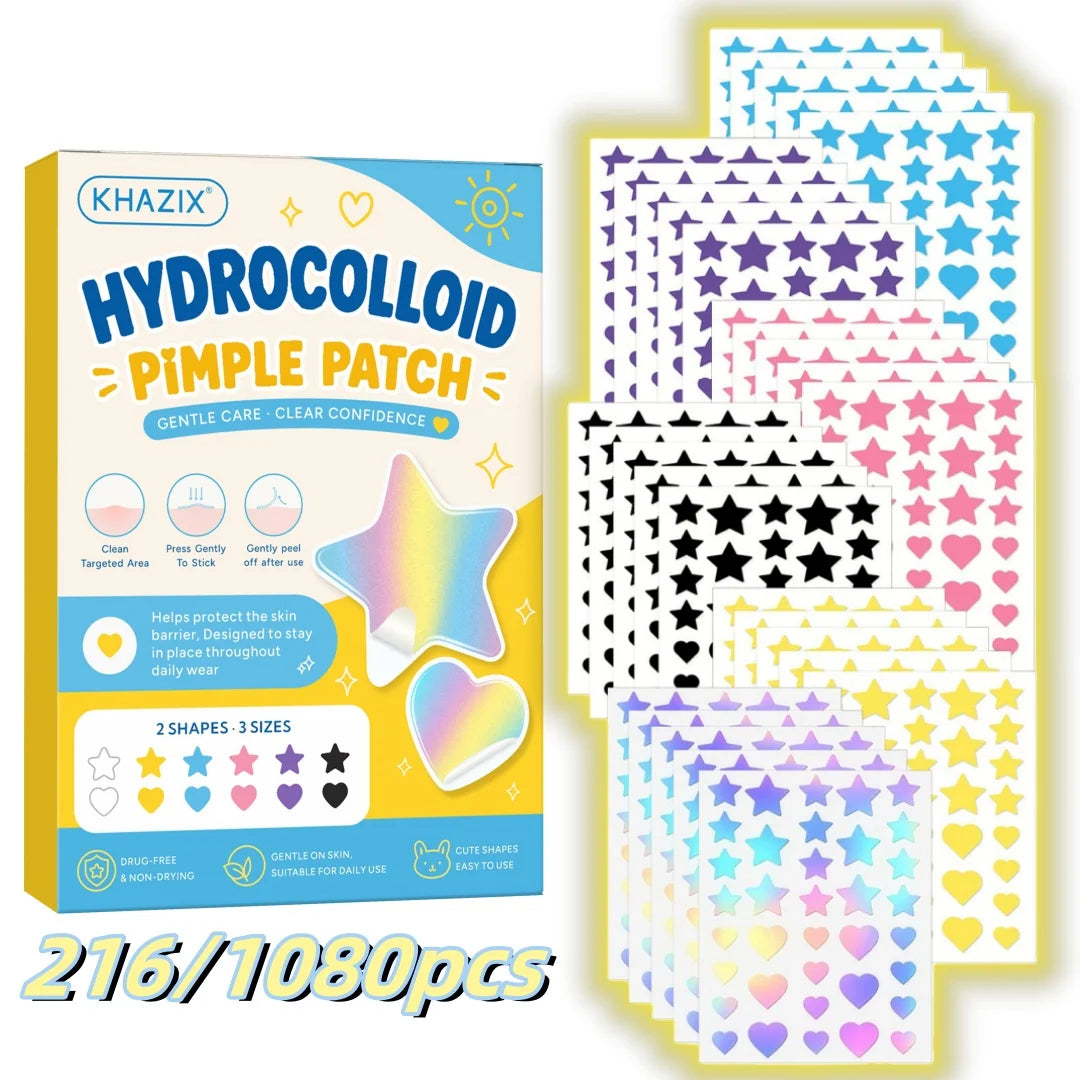 216/1080pcs Star Pimple Patches For Face Hydrocolloid, Absorbing Cover, Tea Tree, Hydrocolloid Acne Patch, Cute Star Pimple Quake