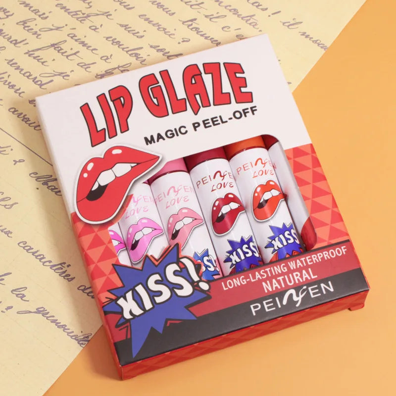 Amazing Tear Off Lip Gloss Liquid Red Lipstick Does Not Fade or Long-lasting Waterproofcup Set Box Tear Off Lip Mask Cosmetic Quake