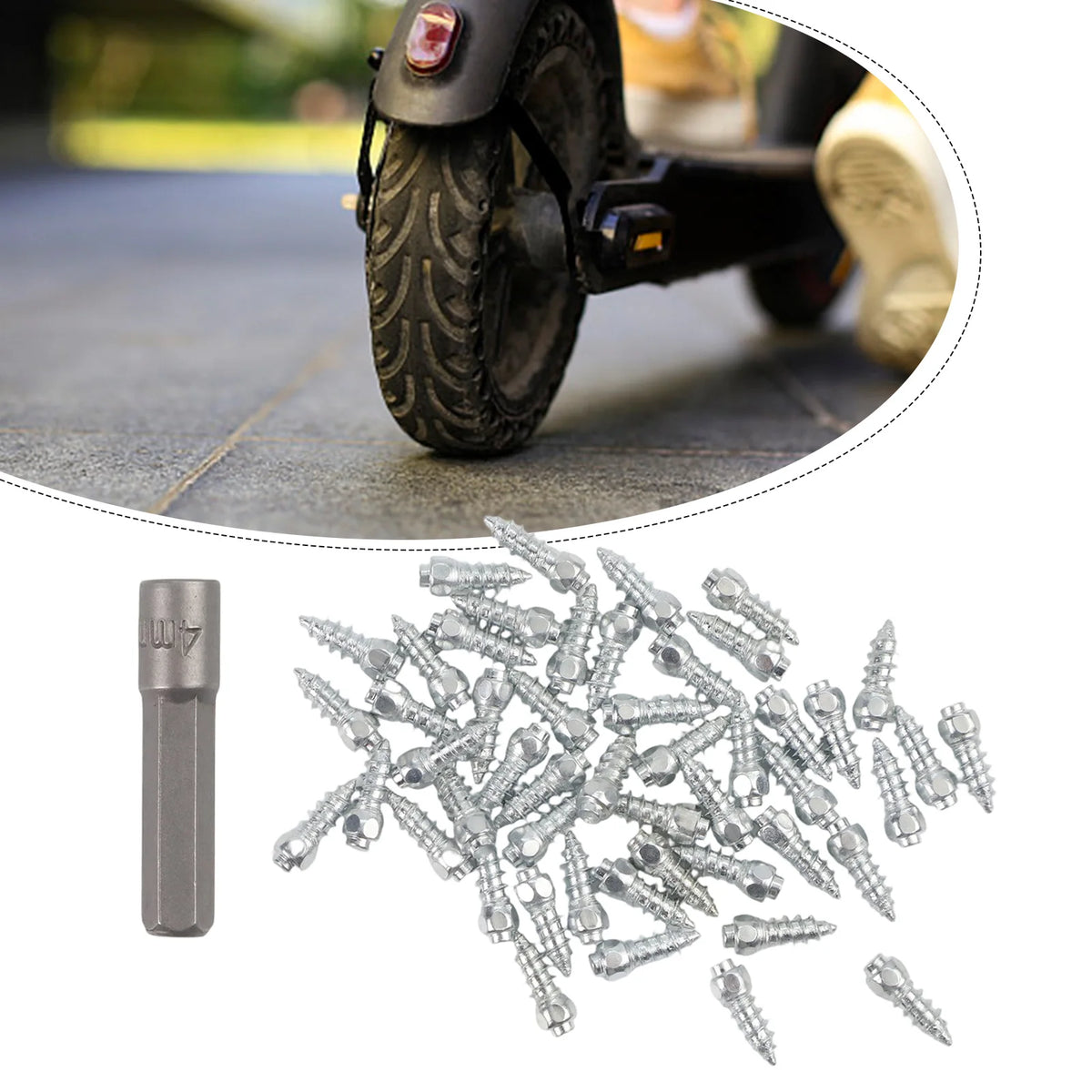 50PCS AntiSlip Tire Carbide Screw Spikes Skid Nails for Snow Driving Cars Motorcycles for atv with Installation Tool Quake