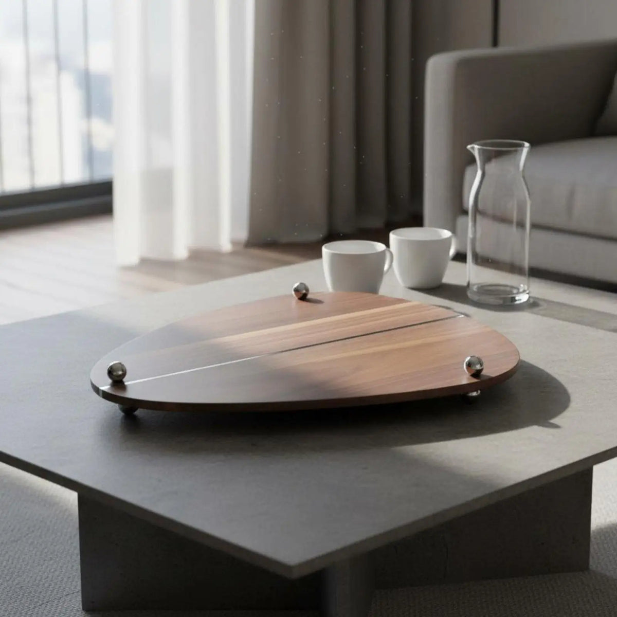 Walnut and Steel Decorative Tray Modern Design for Coffee Table, Kitchen Counter Quake