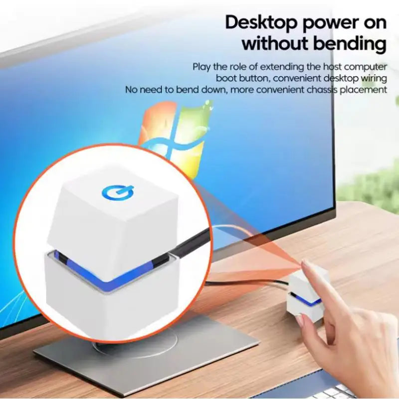 PC Motherboard External Power On Off Button Blue LED Light Desktop Computer Switch Black White Color Extension Startup Cable Quake