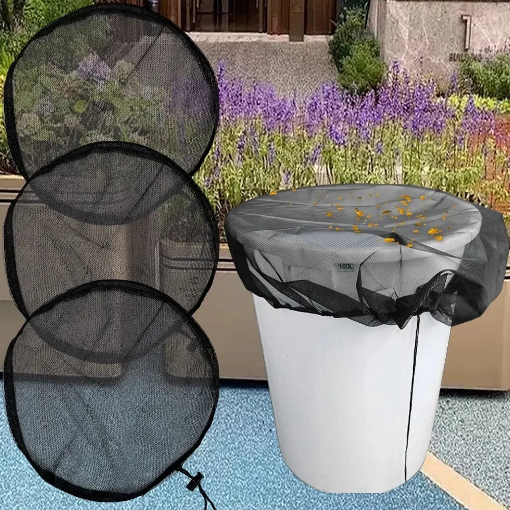 Water Bucket Net Cover Outdoors Rain Barrels Screen Insect Proof Mesh Cover Rain Water Collection Bucket Netting with Drawstring Quake