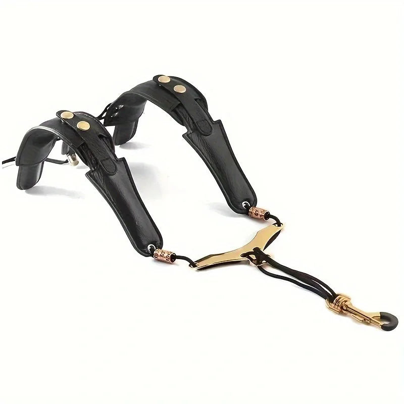 Leather Saxophone Neck Strap,Aluminum Plate Neck Strap with Saxophone Shoulder Straps for Alto,Tenor,and Baritone Electric Bass Quake black
