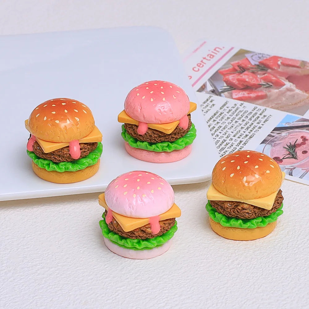 5Pcs Color Hamburger Flatback Resin Cabochon Scrapbooking for Hair Bows Center DIY Jewelry Phone Decoraiton Making Accessories Quake