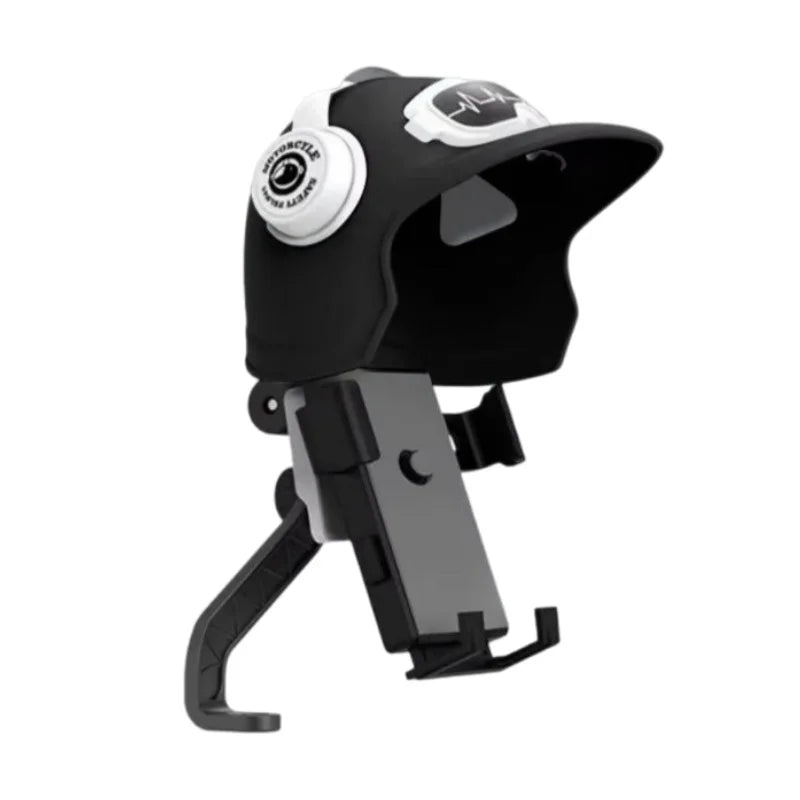 1Pc Motorcycle Phone Holder with Helmet-Shaped Sunshade, Waterproof GPS Navigation Mount for Electric Bike Scooter Handlebar Quake black