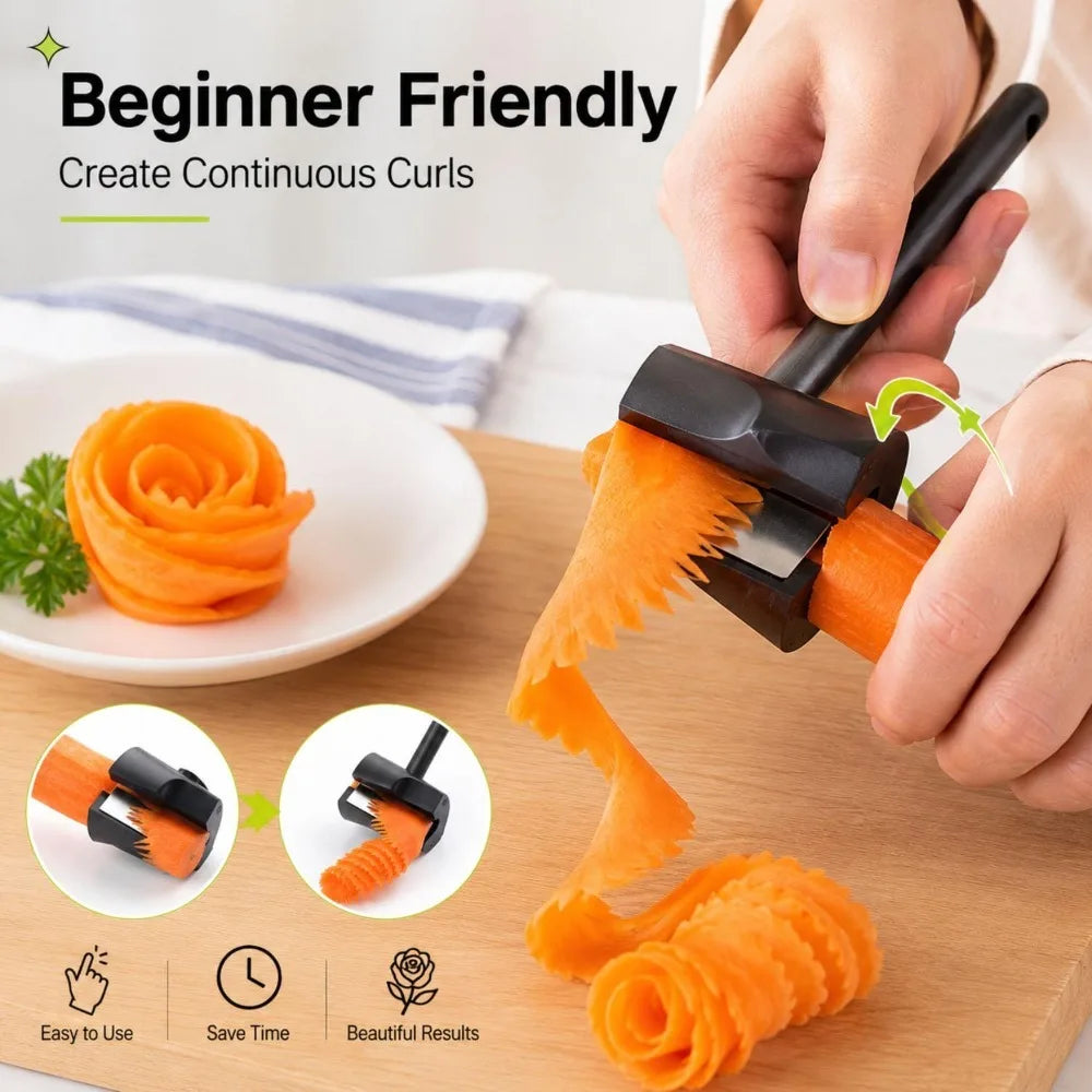 Carrot Spiral Carving Device Vegetable Fruit Carving Tools Two Carving Styles Carrot Cucumber Sharpener for Garnishing Design Quake