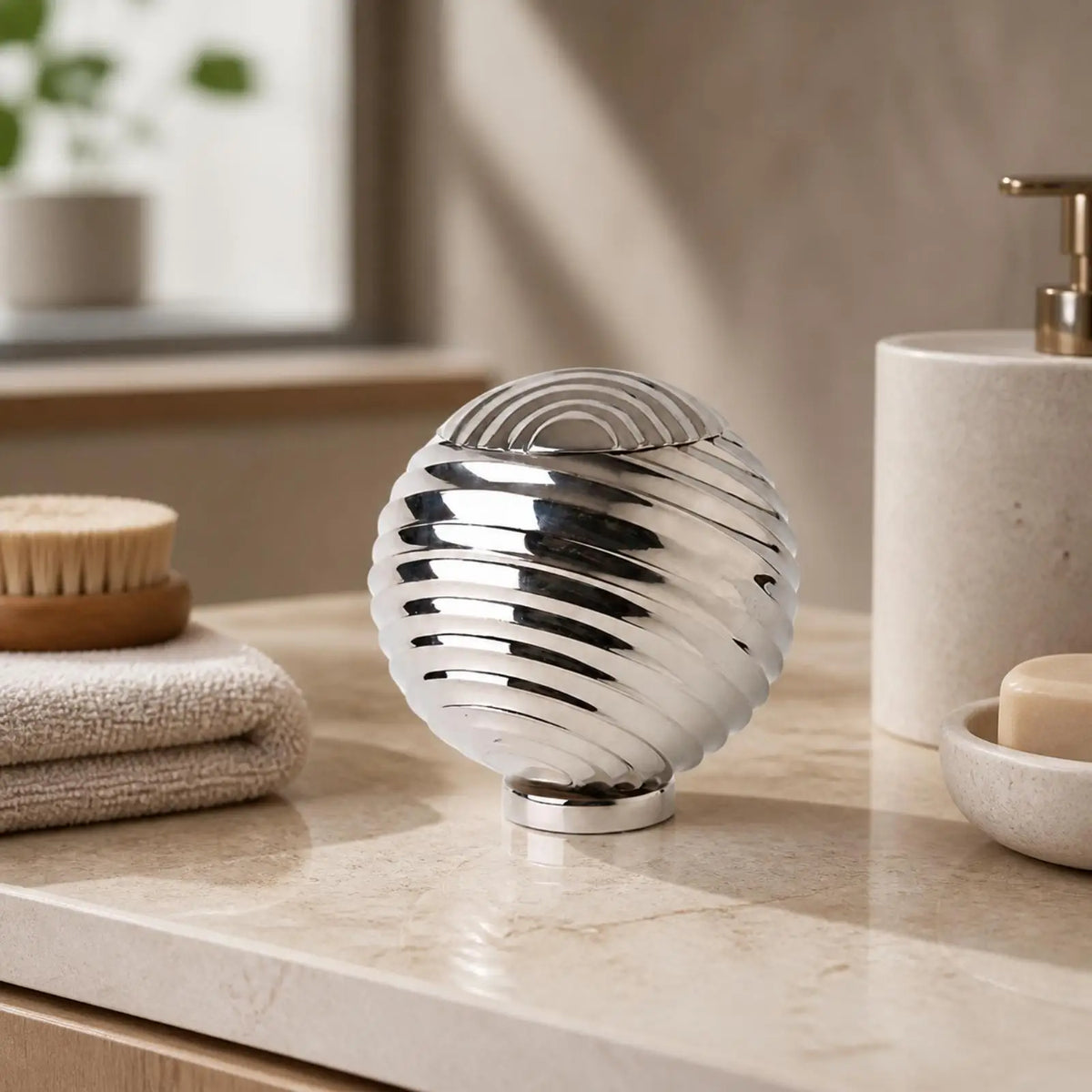 Aluminum Spherical Storage Jar with Raised Swirl Design Airtight Lid for Cosmetic Organizing Quake