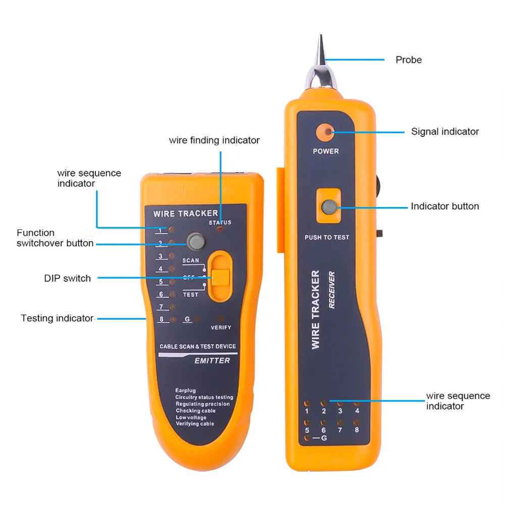 1PC Network Cable Tester LAN Telephone Wire Tracker Diagnose Tone Tracer for STP UTP Cat5 Cat6 RJ45 RJ11 Detector Line Finder Quake