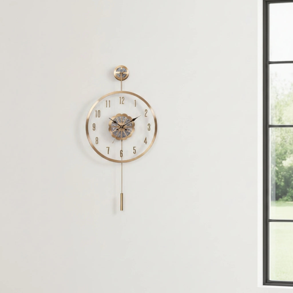 Battery Operated Wall Clock Non-Ticking Wall Clock with Pendulum Quiet Easy to Read for Decorators, Living Room, Hallway Quake