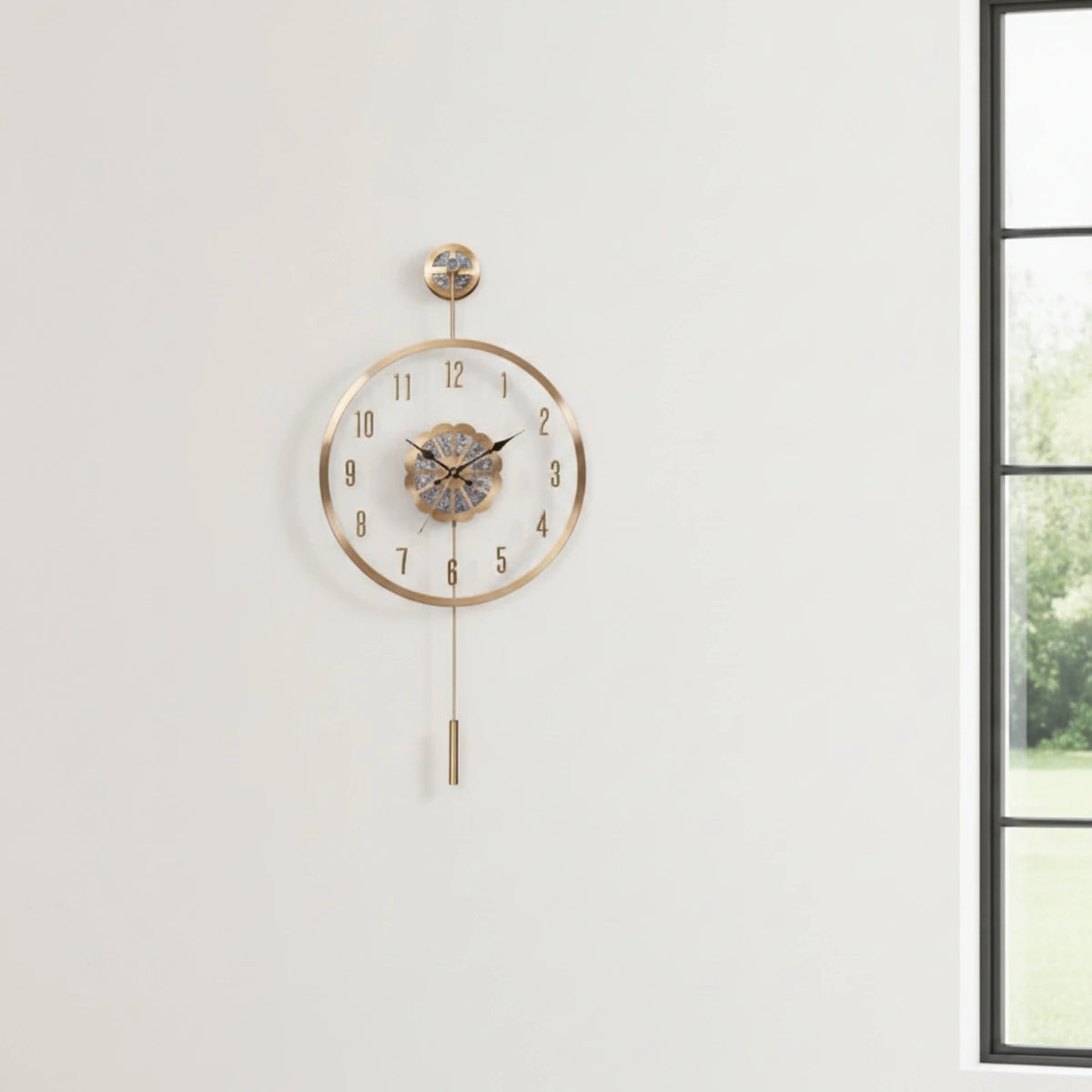 Battery Operated Wall Clock Non-Ticking Wall Clock with Pendulum Quiet Easy to Read for Decorators, Living Room, Hallway Quake
